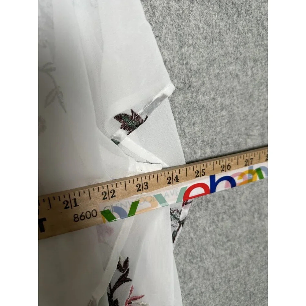 Lucky Brand XL Womens Top Sheer Embroidered Vneck White Floral Boho Cottage - Picture 12 of 16